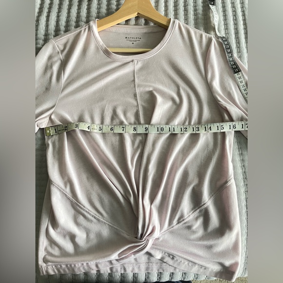 Set of THREE Medium Athleta Essence Twist Front Tops:  Black, Pink & Green - Picture 4 of 5